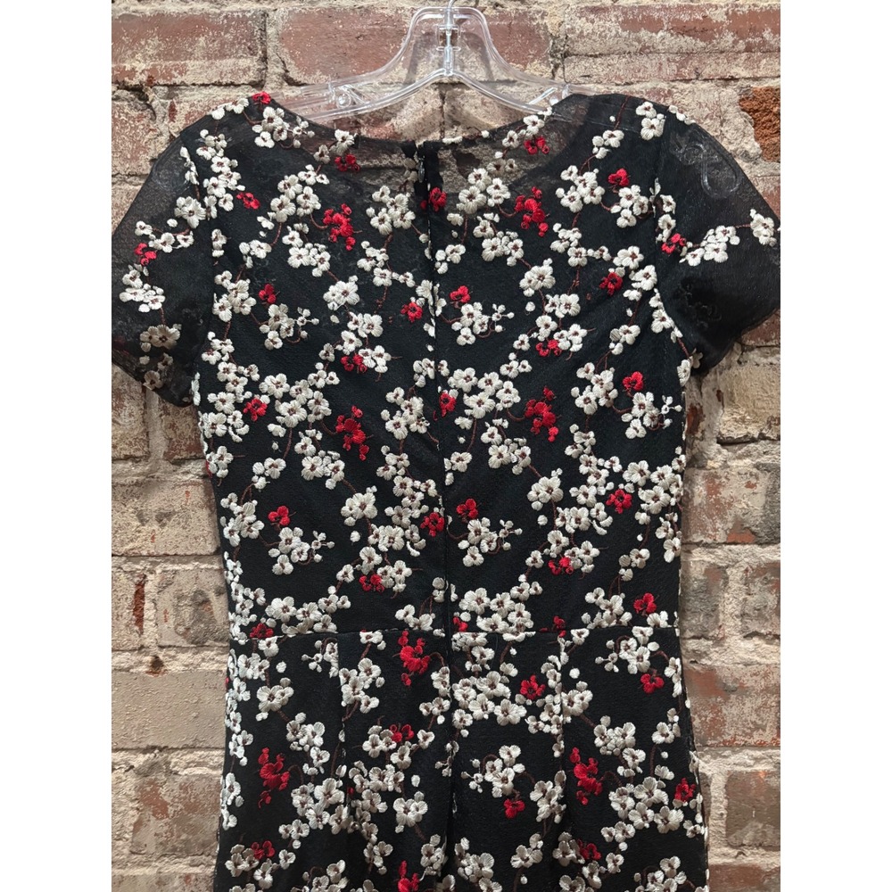 David Meister Falling Petal‎ Embroidered Sheath Dress Black Red White Size 0 - Picture 7 of 9